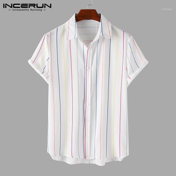 men's casual shirts 2021 men striped shirt short sleeve breathable streetwear lapel summer fashion hawaiian chic camisa incerun s-3xl1, White;black
men's casual shirts 2021 men striped shirt short sleeve breathable streetwear lapel summer fashion hawaiian chic camisa incerun s-3xl1, White;black