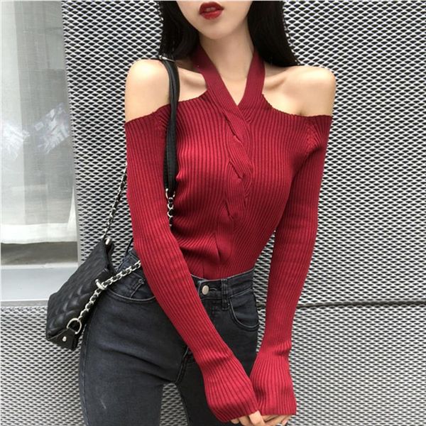 women halter slash neck knitted off shoulder sweater pullover girls knitting stretchy sweaters pullovers female dx6722, White;black
women halter slash neck knitted off shoulder sweater pullover girls knitting stretchy sweaters pullovers female dx6722, White;black