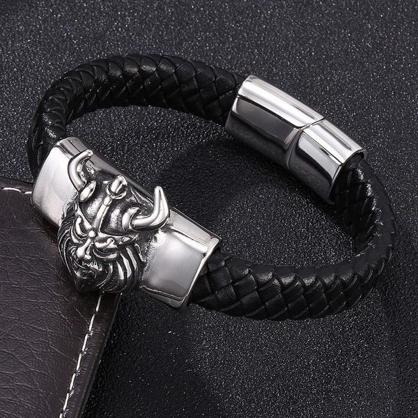 charm bracelets men black leather bracelet punk savage warrior stainless steel magnetic buckle braided wrist band gifts st0271, Golden;silver
charm bracelets men black leather bracelet punk savage warrior stainless steel magnetic buckle braided wrist band gifts st0271, Golden;silver