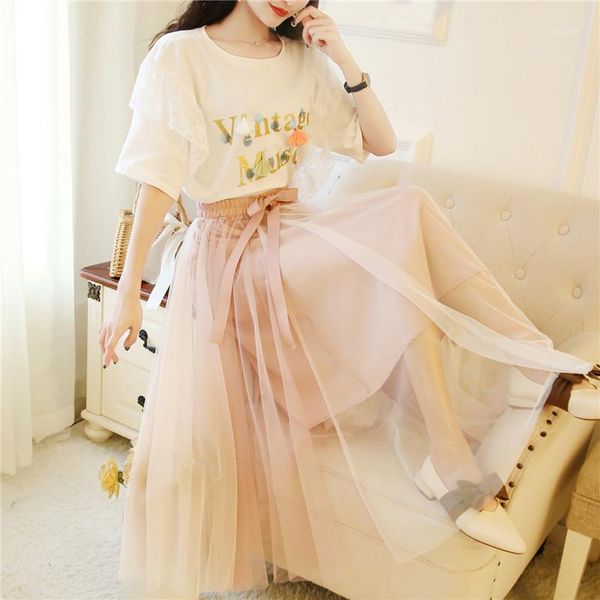 sweetxue korean version of bronzing alphabet sequins short-sleeved t-shirt 2020 loose casual long mesh skirt suit women1, White
sweetxue korean version of bronzing alphabet sequins short-sleeved t-shirt 2020 loose casual long mesh skirt suit women1, White