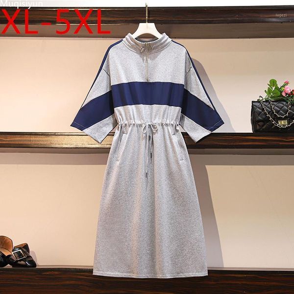 xl-5xl plus size 2021 autumn women's zipper collar 3/4 sleeves casual drawstring a line dress female oversize dresses s0601, Black;gray
xl-5xl plus size 2021 autumn women's zipper collar 3/4 sleeves casual drawstring a line dress female oversize dresses s0601, Black;gray