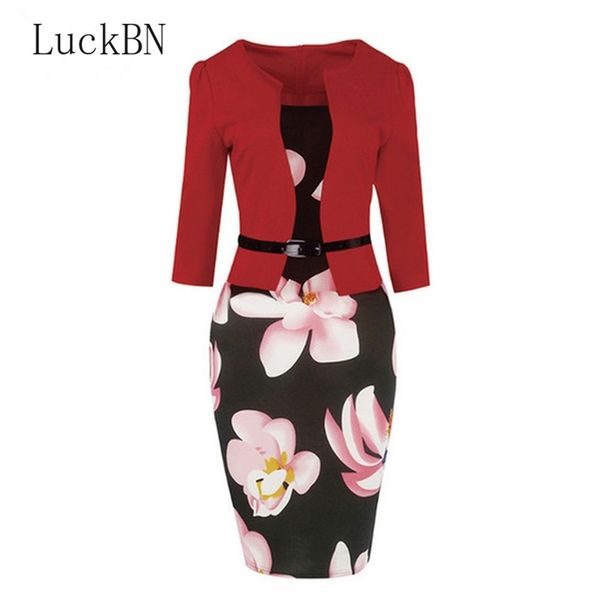women autumn dress one piece patchwork floral print elegant business party formal office plus size bodycon pencil work dresses y200120, White;black
women autumn dress one piece patchwork floral print elegant business party formal office plus size bodycon pencil work dresses y200120, White;black