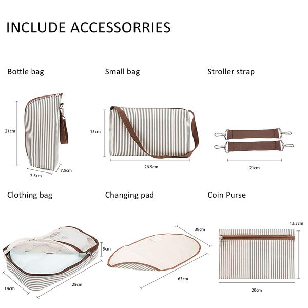 diaper bag 7 pieces set nappy tote bag large capacity for baby mom dad travel bag with stroller straps 201021