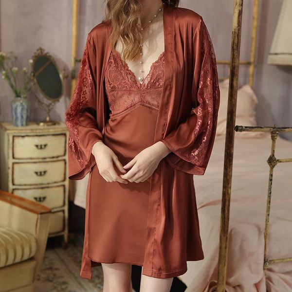 spring lady faux silk 2pcs robe set gown hollow out lace strap lingerie nightgown bathrobe -xxl lounge home clothes, Black;red
spring lady faux silk 2pcs robe set gown hollow out lace strap lingerie nightgown bathrobe -xxl lounge home clothes, Black;red