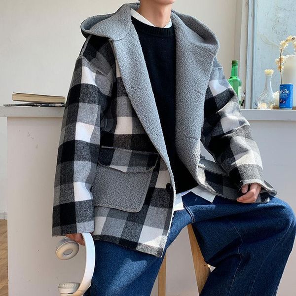 2020 winter new youth popular men's plaid hooded lambs wool jacket fashion casual single-breasted big pocket black/brown1
2020 winter new youth popular men's plaid hooded lambs wool jacket fashion casual single-breasted big pocket black/brown1