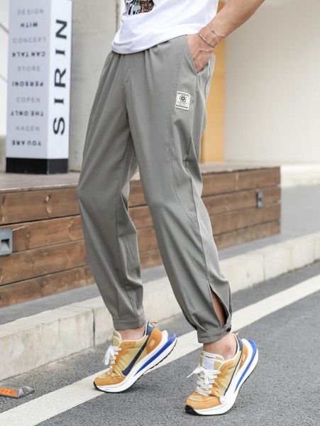 men patch detail split button hem pants b0i6#, Black
men patch detail split button hem pants b0i6#, Black