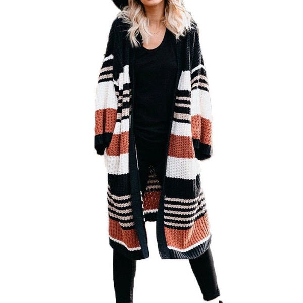 fall/winter 2020 european and american fashion cool sweater womens new large size loose striped color matching cardigan womens clothes, White;black
fall/winter 2020 european and american fashion cool sweater womens new large size loose striped color matching cardigan womens clothes, White;black
