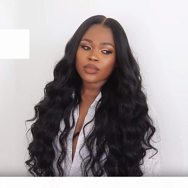 360 frontal lace human hair wigs for black woman body wave pre plucked glueless long wavy brazilian full lace wig with baby hair, Black;brown