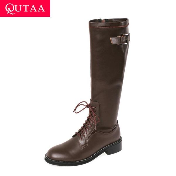 qutaa 2021 buckle lace up zipper knee high boots round toe square heel women shoes winter cow leather pu long boots size 34-39, Black
qutaa 2021 buckle lace up zipper knee high boots round toe square heel women shoes winter cow leather pu long boots size 34-39, Black