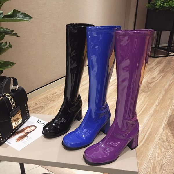 mid-length thigh-high boots autumn/winter patent-leather purple chunky heels high-heeled boots fashionable blue women, Black
mid-length thigh-high boots autumn/winter patent-leather purple chunky heels high-heeled boots fashionable blue women, Black
