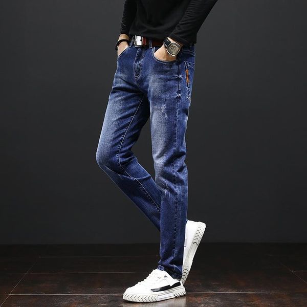 men's jeans 2021 slim feet ripped hole wild pencil pants spring autumn korean trendy teenagers skinny men trousers, Blue
men's jeans 2021 slim feet ripped hole wild pencil pants spring autumn korean trendy teenagers skinny men trousers, Blue