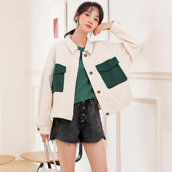 women's jackets 2021 apricot denim jacket for girls contrast color big pockets loose short coat, Black;brown
women's jackets 2021 apricot denim jacket for girls contrast color big pockets loose short coat, Black;brown