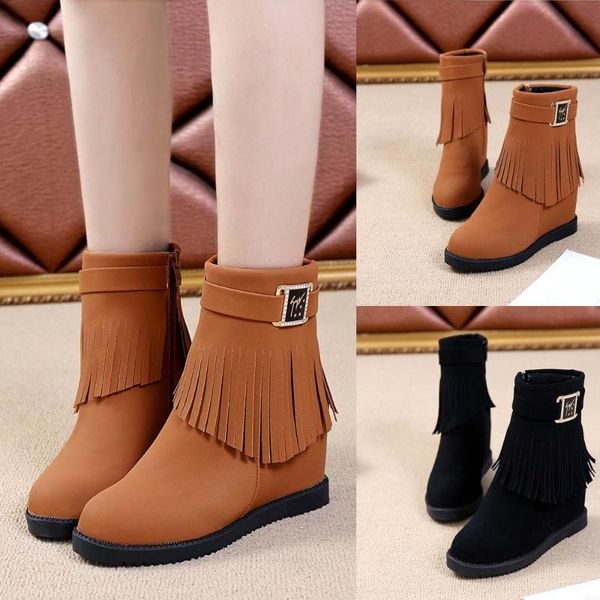 women's boots female tassels boots belt buckle increase within plush middle autumn winter soft leather shoes d#, Black
women's boots female tassels boots belt buckle increase within plush middle autumn winter soft leather shoes d#, Black