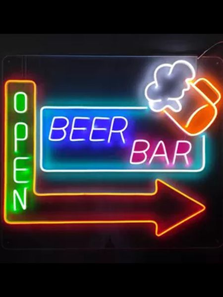 neon sign for beer bar open with arrow light beer bar store decor window advertise custom logo design impact attract light
neon sign for beer bar open with arrow light beer bar store decor window advertise custom logo design impact attract light