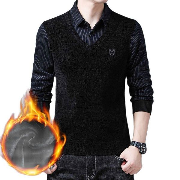 2021 sweater long-sleeved male stripe off two shirts with velvet warm winter leisure business men's sweaters, White;black
2021 sweater long-sleeved male stripe off two shirts with velvet warm winter leisure business men's sweaters, White;black
