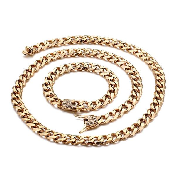 chains hip hop style jewelry gold micro inlay cz zircon men's necklaces and bracelets 11mm cuban chain, Silver 
chains hip hop style jewelry gold micro inlay cz zircon men's necklaces and bracelets 11mm cuban chain, Silver