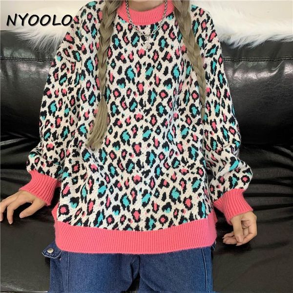 nyoolo vintage streetwear leopard patchwork long sleeve pullovers thick warm knitted sweaters women winter loose knitwear, White;black
nyoolo vintage streetwear leopard patchwork long sleeve pullovers thick warm knitted sweaters women winter loose knitwear, White;black