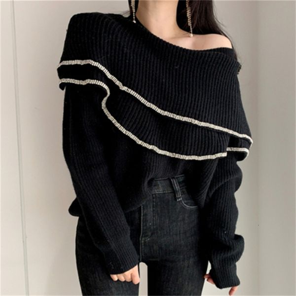 2021 new women's knitted sweater's large solid dimensions slash neck strapless ruffled knitting spring 0sxf, White;black
2021 new women's knitted sweater's large solid dimensions slash neck strapless ruffled knitting spring 0sxf, White;black