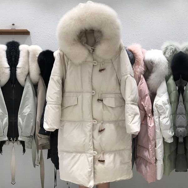 winter fashion horn button white duck down jacket women 2020 new fur collar down coat female solid long hooded jacket, Black
winter fashion horn button white duck down jacket women 2020 new fur collar down coat female solid long hooded jacket, Black