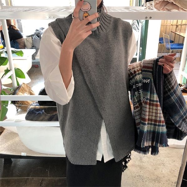 women korean style overlap sleeveless ladies sweater spring turtleneck knitted sweaters female fashion criss-cross jumper 201130, White;black
women korean style overlap sleeveless ladies sweater spring turtleneck knitted sweaters female fashion criss-cross jumper 201130, White;black