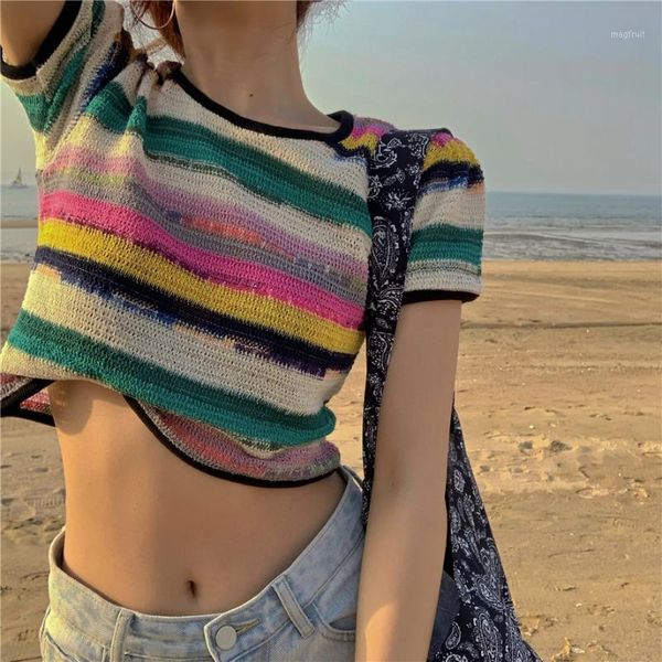 women rainbow striped knitted 2020 new summer fashion short crop blouses women loose knitwear shirt blusas1, White
women rainbow striped knitted 2020 new summer fashion short crop blouses women loose knitwear shirt blusas1, White