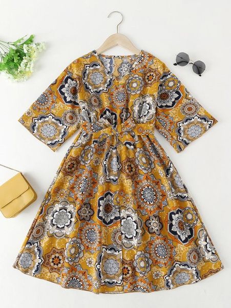 girls mandala print slit hem belted dress she, Red;yellow
girls mandala print slit hem belted dress she, Red;yellow
