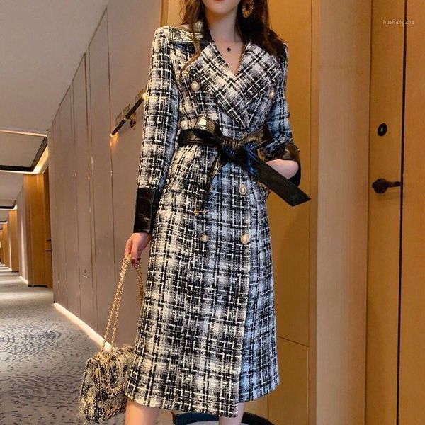 s-4xl women's winter temperament long british style waisted plaid lapel tweed woolen coat1, Black
s-4xl women's winter temperament long british style waisted plaid lapel tweed woolen coat1, Black