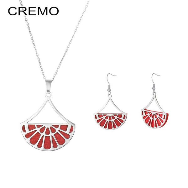 cremo stainless steel set interchangeable leather fan pendant charm chain necklace hanging earrings set women jewelry, Silver
cremo stainless steel set interchangeable leather fan pendant charm chain necklace hanging earrings set women jewelry, Silver