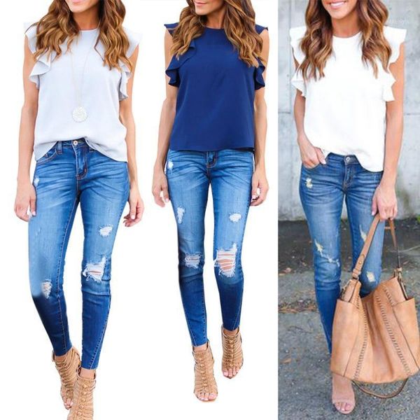 2020 fashion round collar lotus leaf edge short-sleeved knotted1, White
2020 fashion round collar lotus leaf edge short-sleeved knotted1, White