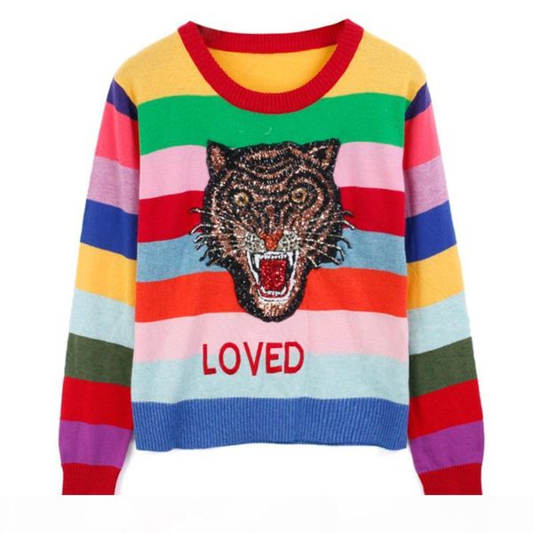 tuhao sequined tiger sweaters women rainbow color striped pullovers slim fit fashion streetwear pull femme tg5224 s18100803, White;black
tuhao sequined tiger sweaters women rainbow color striped pullovers slim fit fashion streetwear pull femme tg5224 s18100803, White;black