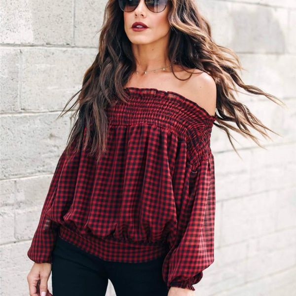 women's blouses & shirts 2021 women shirt off shoulder long sleeve blouse female casual loose check plaid, White
women's blouses & shirts 2021 women shirt off shoulder long sleeve blouse female casual loose check plaid, White