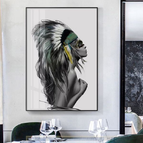 modern indian feather makeup girl canvas painting creative beauty poster prints fashion wall art picture for living room home decoration
modern indian feather makeup girl canvas painting creative beauty poster prints fashion wall art picture for living room home decoration