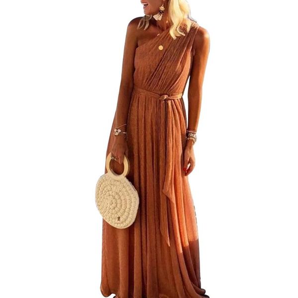 women's boho maxi dress, sleeveless one shoulder beach dress for daily travel, Black;gray
women's boho maxi dress, sleeveless one shoulder beach dress for daily travel, Black;gray