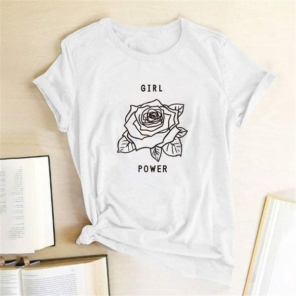 girl power rose print t-shirts women shirts casual graphic tees shirt femme women fashion round neck pullover vetements femme, White
girl power rose print t-shirts women shirts casual graphic tees shirt femme women fashion round neck pullover vetements femme, White
