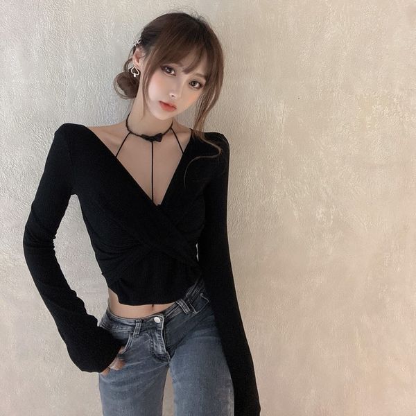 autumn 2020 new long sleeve short cross t-shirt + small bra with two-piece fashion suit for women
autumn 2020 new long sleeve short cross t-shirt + small bra with two-piece fashion suit for women