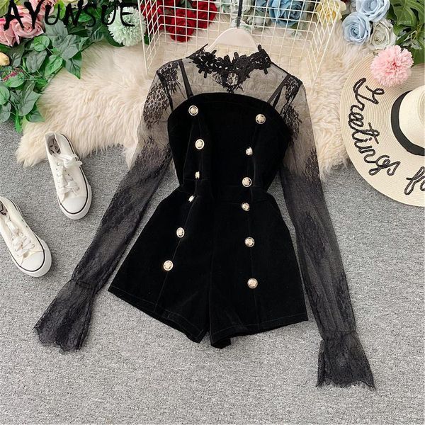 women's jumpsuits & rompers ayunsue 2021 spring playsuit women elegant velvet lace jumpsuit short black korean playsuits autumn macacao, Black;white
women's jumpsuits & rompers ayunsue 2021 spring playsuit women elegant velvet lace jumpsuit short black korean playsuits autumn macacao, Black;white