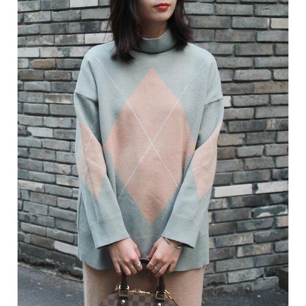 women's sweaters thick for women geometry knitted loose turtleneck pullovers long sleeves casual vintage cute korean, White;black
women's sweaters thick for women geometry knitted loose turtleneck pullovers long sleeves casual vintage cute korean, White;black