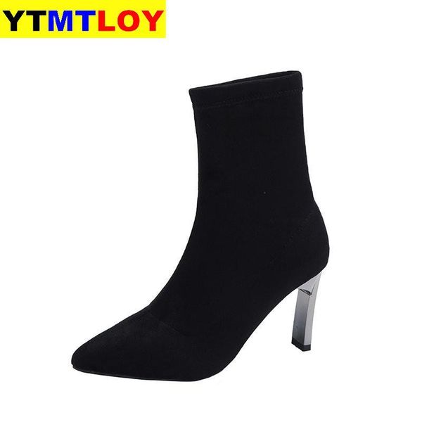 new women sock boots pointed toe elastic high slip on heel high ankle pumps boots size 35-39, Black
new women sock boots pointed toe elastic high slip on heel high ankle pumps boots size 35-39, Black