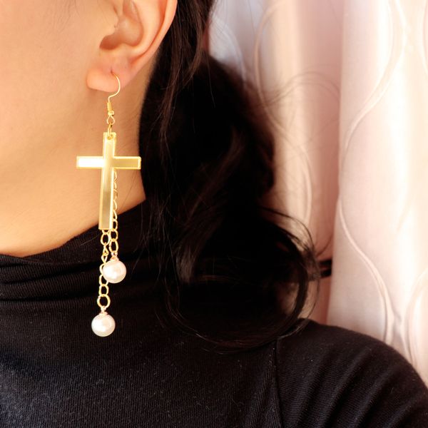 new golden cross pearl long tassel drop earrings for women golden mirror acrylic trendy jewelry fashion cool accessories, Silver
new golden cross pearl long tassel drop earrings for women golden mirror acrylic trendy jewelry fashion cool accessories, Silver