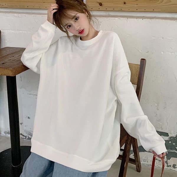 women's t-shirt autumn and winter clothing solid color casual students plus velvet loose round neck sweater /, White
women's t-shirt autumn and winter clothing solid color casual students plus velvet loose round neck sweater /, White