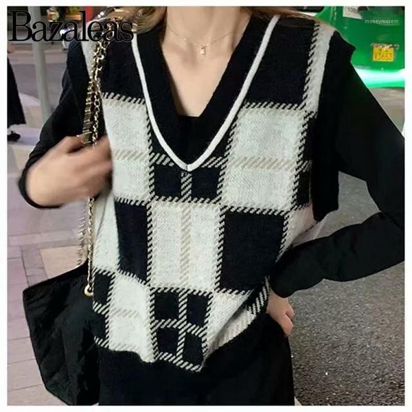 women's vests bazaleas fashion v neck women's sweater loose black tartan knitted camis pull femme clothes sleeveless tank, Black;white
women's vests bazaleas fashion v neck women's sweater loose black tartan knitted camis pull femme clothes sleeveless tank, Black;white