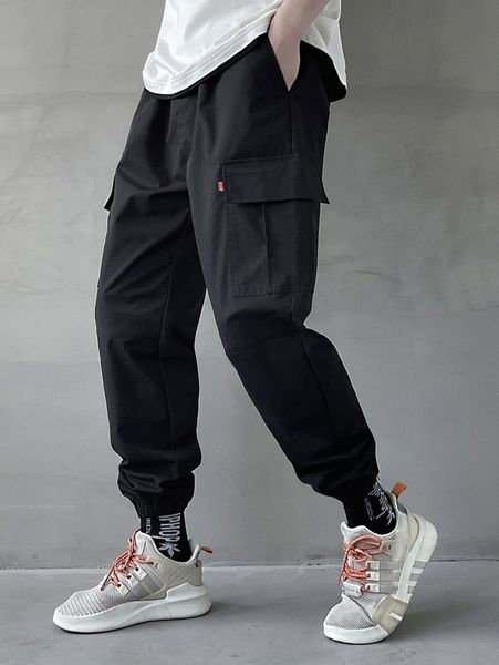men flap pocket side joggers 83as#, Black