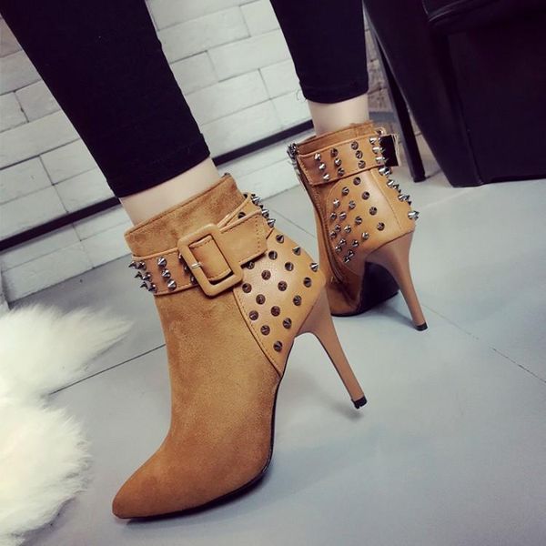 boots autumn winter women high heel ankle rivets belt buckle pointed toe stiletto short zip female footwear, Black
boots autumn winter women high heel ankle rivets belt buckle pointed toe stiletto short zip female footwear, Black