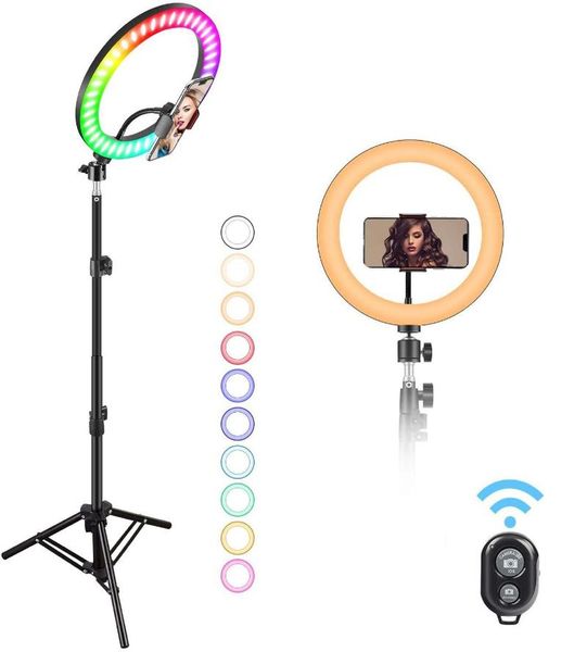 10'' Selfie Led Ring Light With Tripod Stand And Phone Holder, 14 Colors Rgb Ring Lamp For Makeup,youtube,video,pgraphy