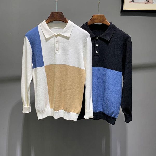 white british knitted base camisas ropa de hombre shirt men splicing contrast color lapel long sleeve casual shirt, White;black
white british knitted base camisas ropa de hombre shirt men splicing contrast color lapel long sleeve casual shirt, White;black