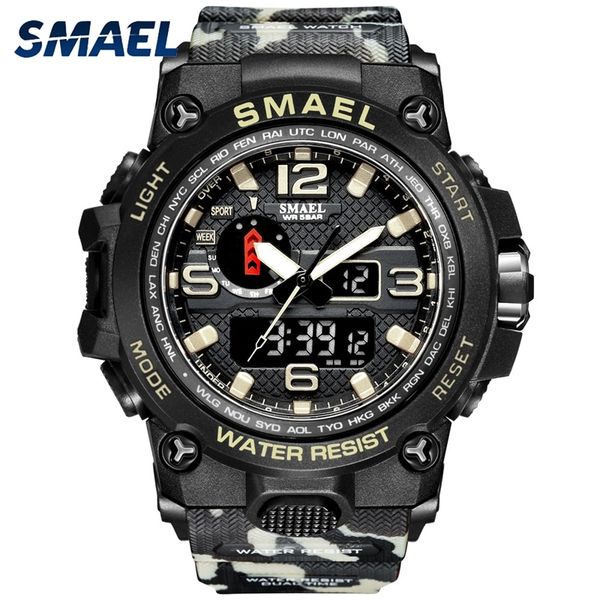 smael watches for men 50m waterproof clock alarm reloj hombre 1545d dual display wristwatch quartz military watch sport new 2020 t200909, Slivery;brown
smael watches for men 50m waterproof clock alarm reloj hombre 1545d dual display wristwatch quartz military watch sport new 2020 t200909, Slivery;brown