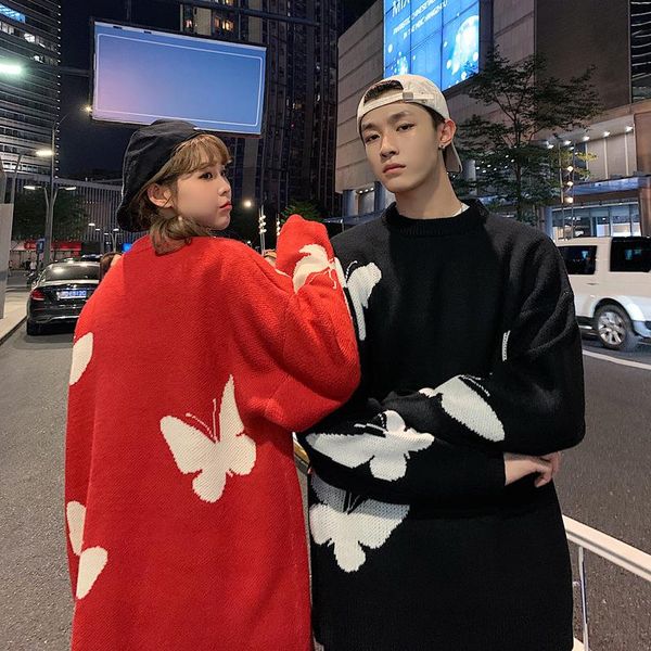 autumn winter new pullover youth hong kong style casual loose round neck thick butterfly lovers embroidered sweater, White;black
autumn winter new pullover youth hong kong style casual loose round neck thick butterfly lovers embroidered sweater, White;black