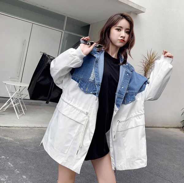 2020 denim trench coat hole women autumn turn-down collar loose fake two hit color jeans patchwork windbreaker outerwear w5031, Tan;black
2020 denim trench coat hole women autumn turn-down collar loose fake two hit color jeans patchwork windbreaker outerwear w5031, Tan;black