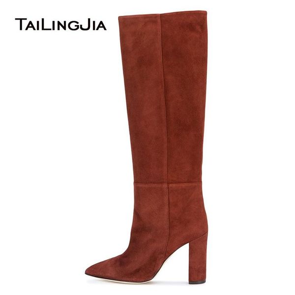 2020 chunky heel knee high boots pointed toe brown faux suede long boots high block heel slip on tall boot ladies winter shoes, Black
2020 chunky heel knee high boots pointed toe brown faux suede long boots high block heel slip on tall boot ladies winter shoes, Black