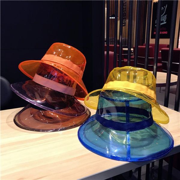 wide brim hats fashion transparent bucket girl gorras lady beach sun visor waterproof rain hat plastic caps trendy accessories, Blue;gray
wide brim hats fashion transparent bucket girl gorras lady beach sun visor waterproof rain hat plastic caps trendy accessories, Blue;gray
